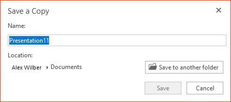 Het dialoogvenster Een kopie opslaan in PowerPoint Online