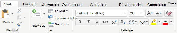Voor Office 365 abonnees bevat het tabblad Start op het lint PowerPoint voor Mac 2016 nu de knop Tekstmarkeringskleur