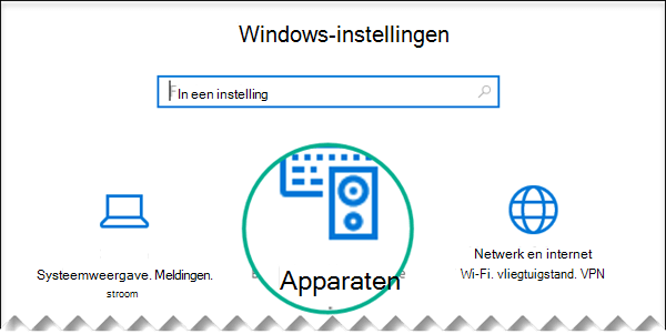 Selecteer Apparaten in het dialoogvenster Windows-instellingen