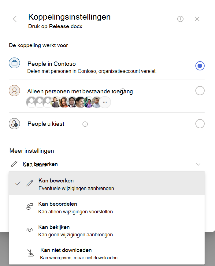 Schermopname van instellingen voor koppeling kopiëren