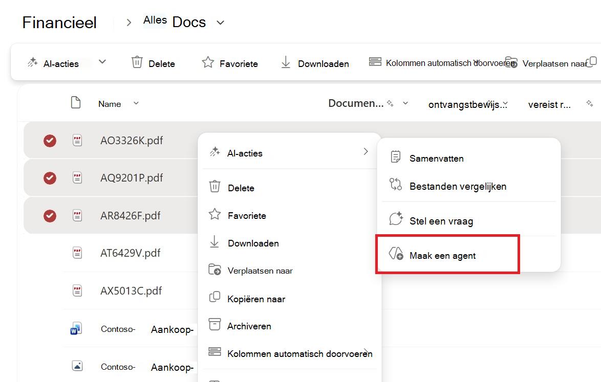 Schermopname van de knop om een agent te maken uit het contextmenu voor bestands- of mapselectie
