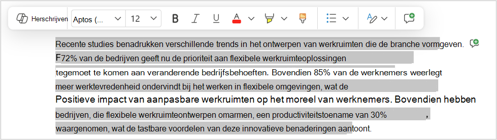 Herschrijfoptie voor snelle wijziging van een specifieke passage.