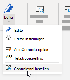 Klik op het tabblad Controleren op Controletaal van editor > instellen