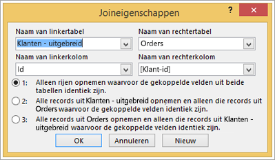 Schermafbeelding van Joineigenschappen met naam van linkertabel gemarkeerd