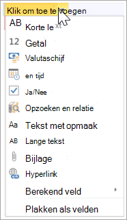 Een nieuwe tabelkolom toevoegen, type Opzoeken en Relatie
