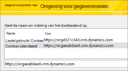 De Dataverse-URL invoeren