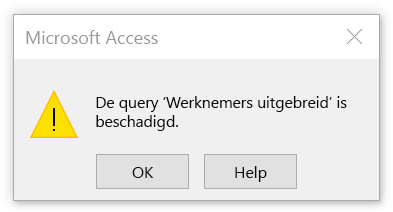 Fout die aangeeft, dat de query beschadigd is