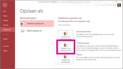 De optie Opslaan voor implementatie op de pagina Opslaan als