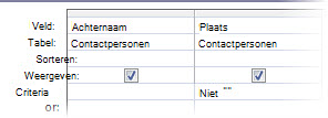 Ontwerpfunctie voor query's met criteria waarbij het veld voor het land niet leeg is