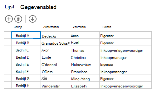Datasheet view displaying customer records