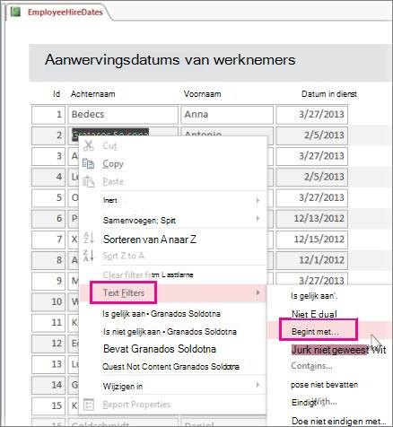 Een filter in een rapport toepassen door met de rechtermuisknop op een waarde in de rapportweergave te klikken.