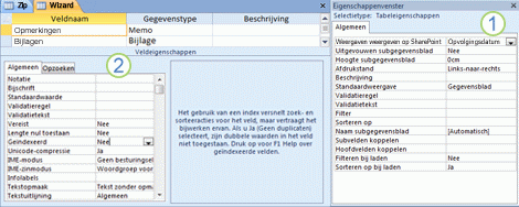 venster met tabel- en veldeigenschappen