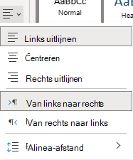 Het menu voor het uitlijnen van tekst in webversie van OneNote.