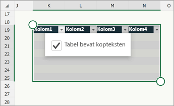 Tabel, met het selectievakje De tabel bevat kopteksten ingeschakeld