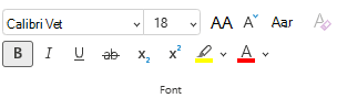 Opties in het menu Lettertype op het lint in webversie van PowerPoint.