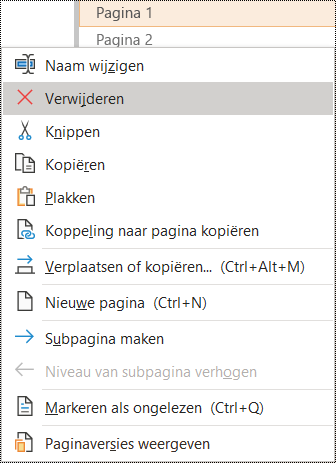 Dialoogvenster Pagina verwijderen in OneNote voor Windows