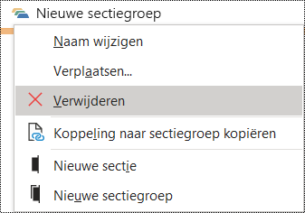 Dialoogvenster Sectiegroep verwijderen in OneNote voor Windows