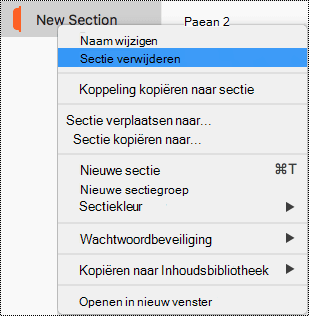 Contextmenu voor sectie in Mac met Sectie verwijderen geselecteerd.
