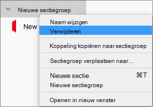 Sectiegroep verwijderen in OneNote voor Mac
