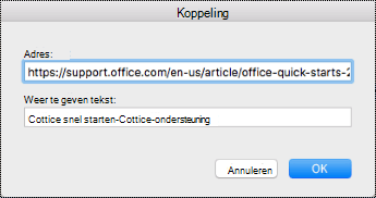Het dialoogvenster Hyperlink in Mac.