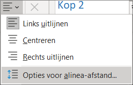 Schermafbeelding van de optie Alinea-afstand in het menu Start.