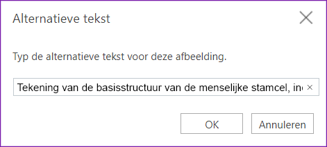 Dialoogvenster Alternatieve tekst voor webversie van OneNote