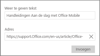 Schermafbeelding van het dialoogvenster voor het toevoegen van een hypertextkoppeling in OneNote voor Windows 10.