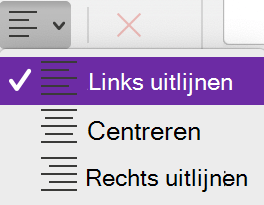 Het menu Alinea-uitlijning in OneNote voor Mac.