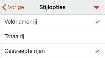 Menu Tabelkoptekst in PowerPoint voor iOS.