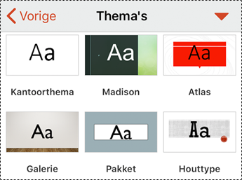 Menu Thema's in PowerPoint voor iOS.