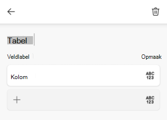 Tekstveld tabelnaam in Excel voor Android