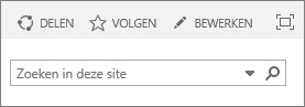 Schermafbeelding toont een sectie van het lint van SharePoint Online met de besturingselementen Delen, Volgen en Bewerken plus het zoekvak.
