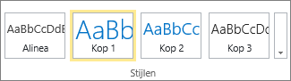 Schermafbeelding toont de groep Stijlen op het lint van SharePoint Online waarin de stijl Kop1 is geselecteerd.