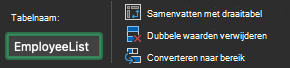 Tabelnaamveld in Excel voor Mac