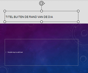Een voorbeeld van een tijdelijke aanduiding voor een titel die zich buiten de diaranden in PowerPoint voor Android bevindt.