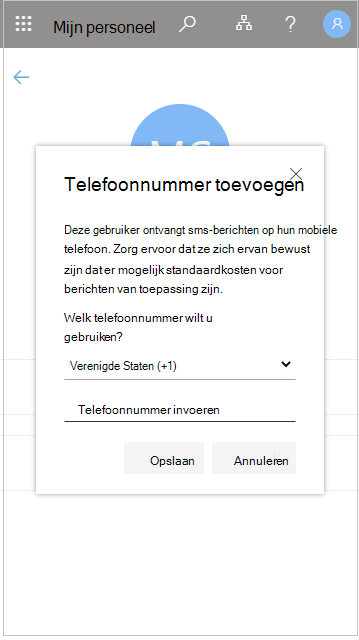 Een telefoonnummer van een gebruiker toevoegen in Mijn personeel