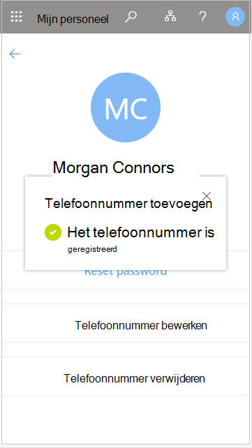 Sla het toegevoegde telefoonnummer van de gebruiker op in Mijn personeel