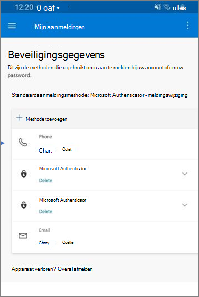 Pagina Recente activiteit met beveiligingsgegevens