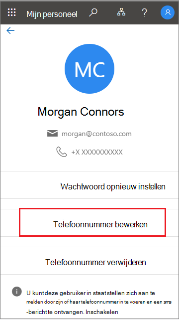 Selecteer Bewerken in het gebruikersprofiel in Mijn personeel