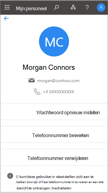 Het bericht weergeven wanneer telefonisch aanmelden wordt ondersteund op een locatie in Mijn personeel