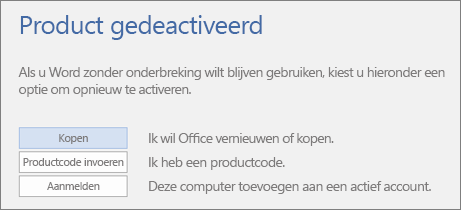 Schermopname van het foutbericht Product gedeactiveerd
