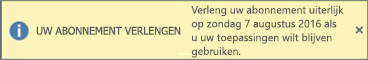 Toont de banner Uw abonnement verlengen en de knop Kopen