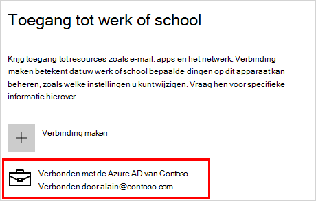 Toegang tot werk- of schoolscherm met verbonden Contoso-account
