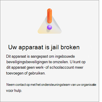 Een schermopname van de fout Uw apparaat is gekraakt in Microsoft Authenticator op iOS.