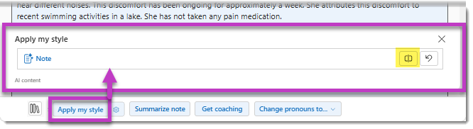 Een notitie met de nieuwe versie van een verslag, die is gegenereerd met de functie Pas mijn stijl toe.