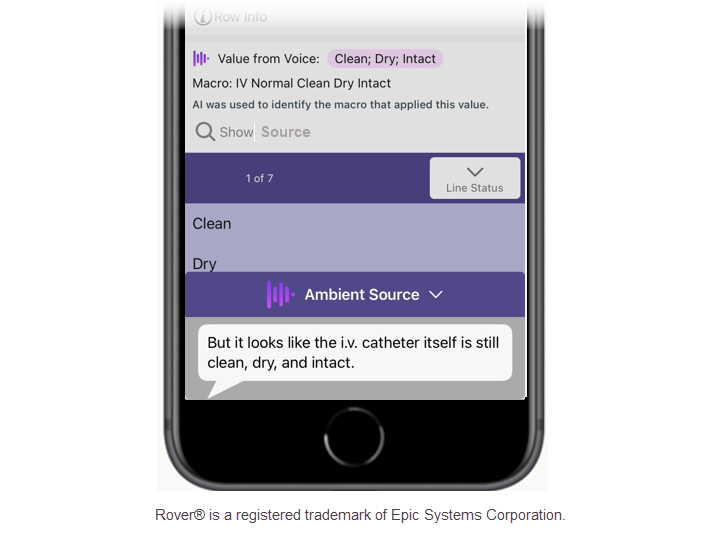 Dragon Copilot-omgevingsbron, gemarkeerd in Rover-app.