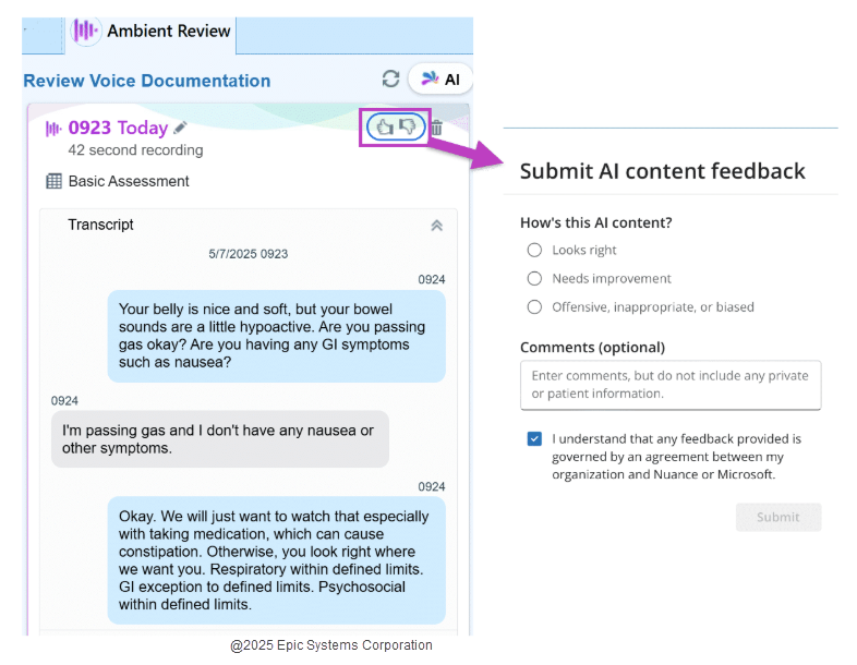 Zijbalk voor omgevingsbeoordeling in Hyperspace met het pictogram Feedback gemarkeerd en ingesteld met het feedbackvenster.