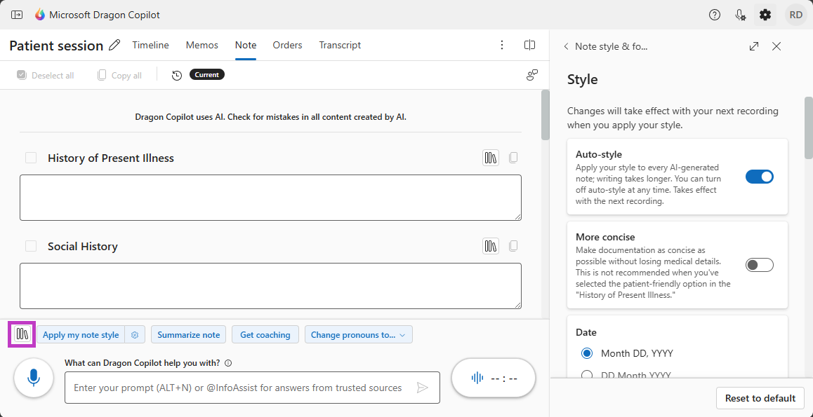 Notitietabblad met het pictogram Bibliotheek gemarkeerd.