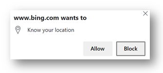 Schermopname van de prompt voor locatiemachtigingen in Edge.