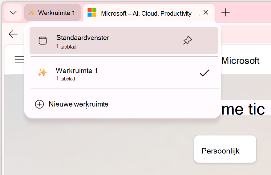 Schermafbeelding van het gewenste werkruimtevenster.
